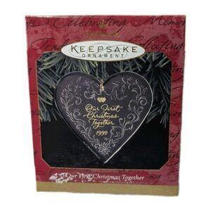 HALLMARK 1999 OUR FIRST CHRISTMAS TOGETHER ACRYCLIC ORNAMENT Heart Scroll